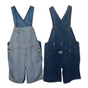 RARE 90s VTG Guess Georges Marciano Mens XL Denim Overall Short Railroad Stripe